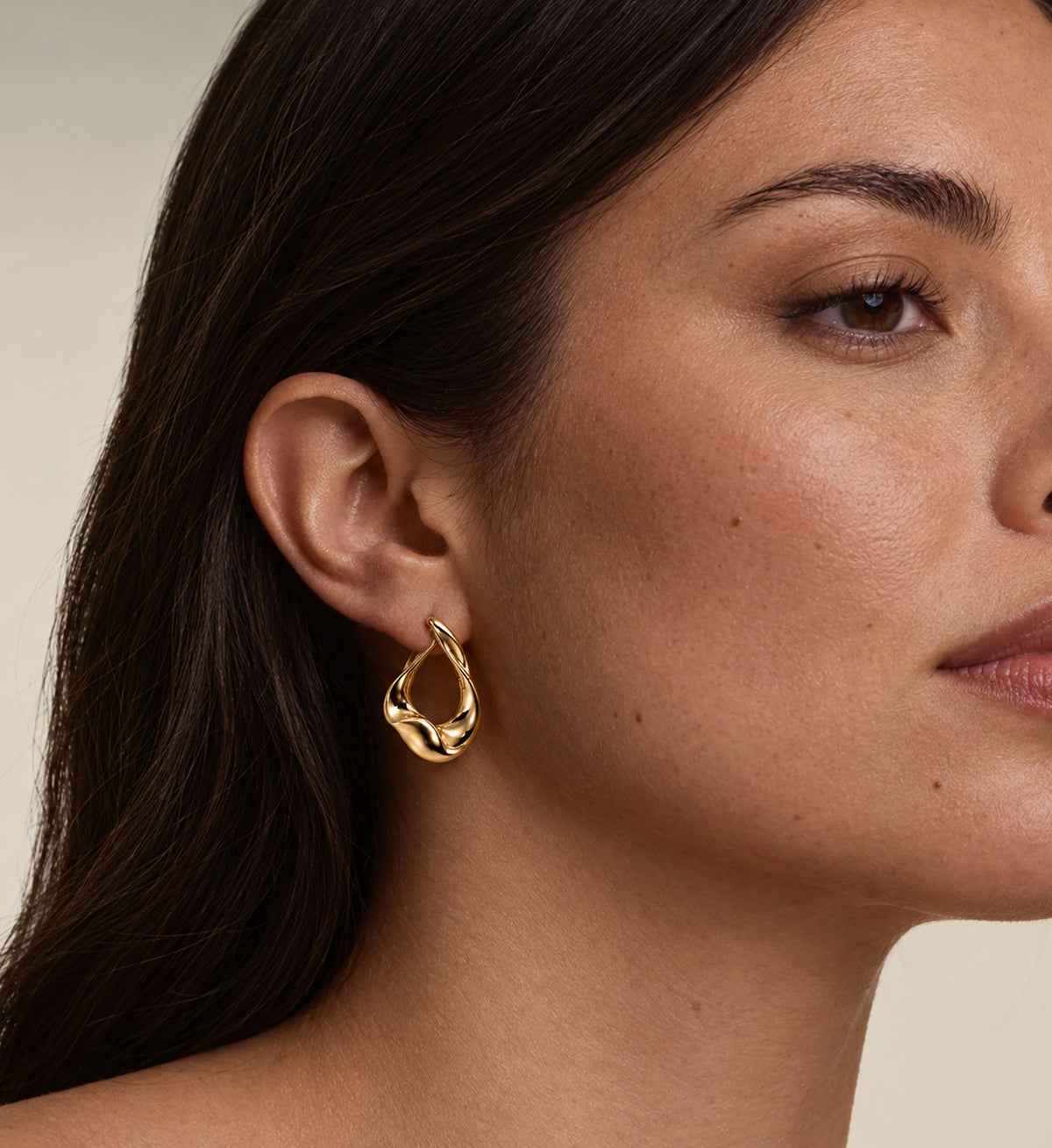 Nexa Open Frame Hoop Earrings (Gold), model styling view