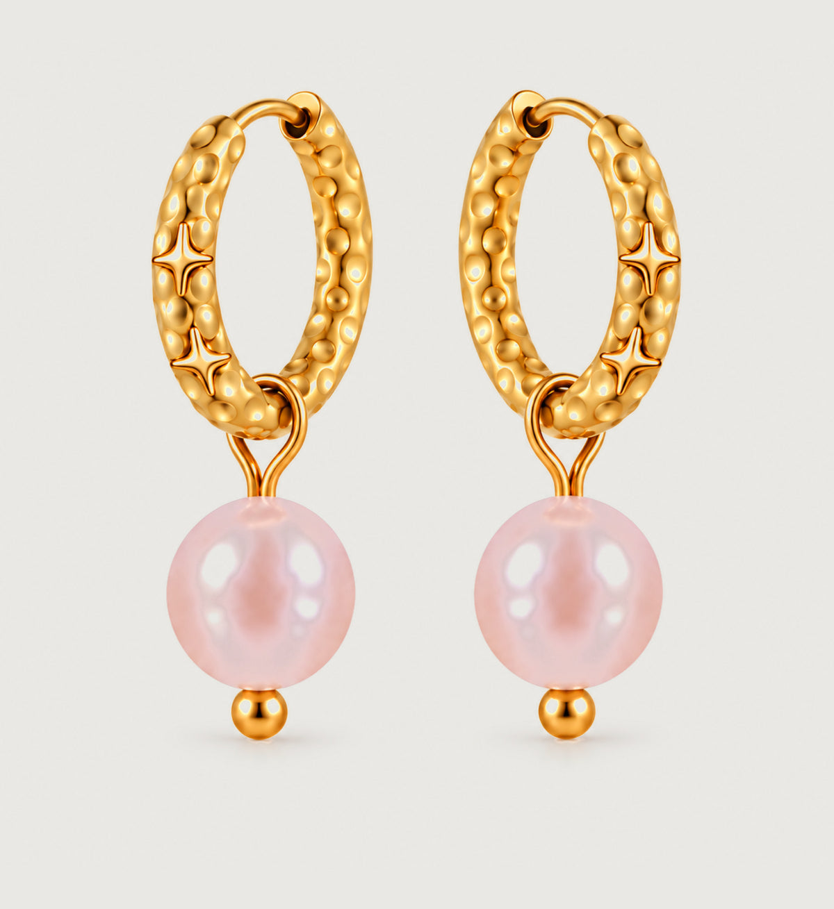 Noelle Pink Pearl Star Hoop Earrings (Gold), front product view