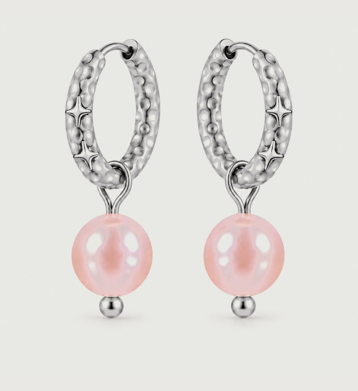 Noelle Pink Pearl Star Hoop Earrings (Silver), front product view