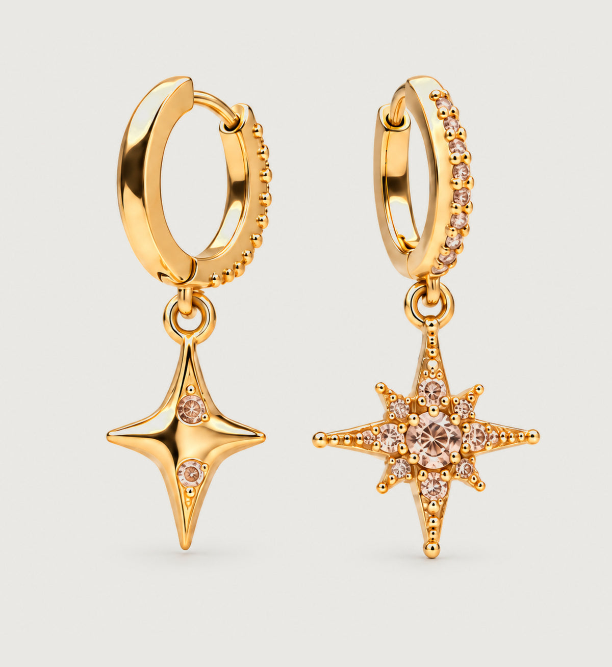 Nola Pave Star Drop Huggie Earrings (Gold), front product view