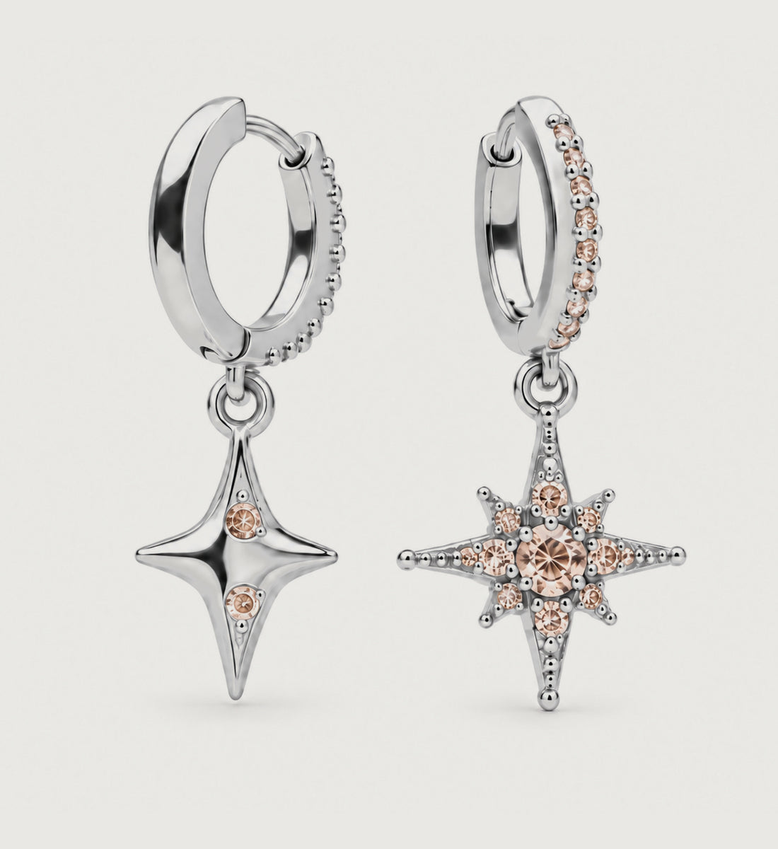 Nola Pave Star Drop Huggie Earrings (Silver), front product view