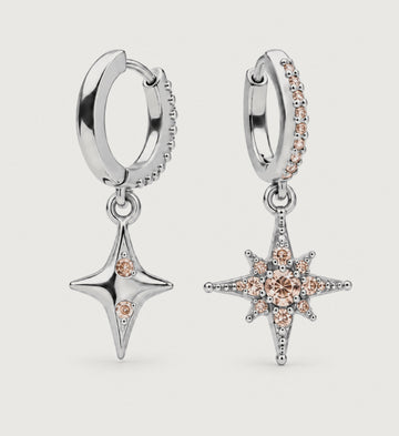 Nola Pave Star Drop Huggie Earrings (Silver), front product view