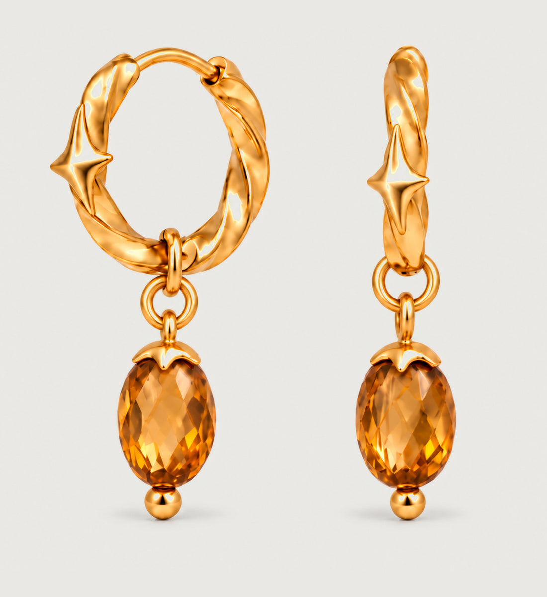 Orla Amber Twist Star Hoop Earrings (Gold), front product view