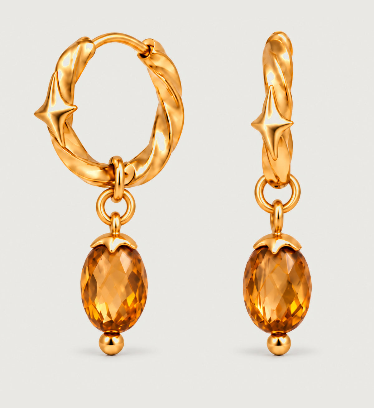 Orla Amber Twist Star Hoop Earrings (Gold), front product view