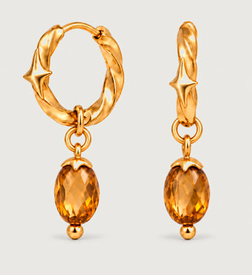 Orla Amber Twist Star Hoop Earrings (Gold), front product view