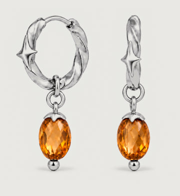 Orla Amber Twist Star Hoop Earrings (Silver), front product view