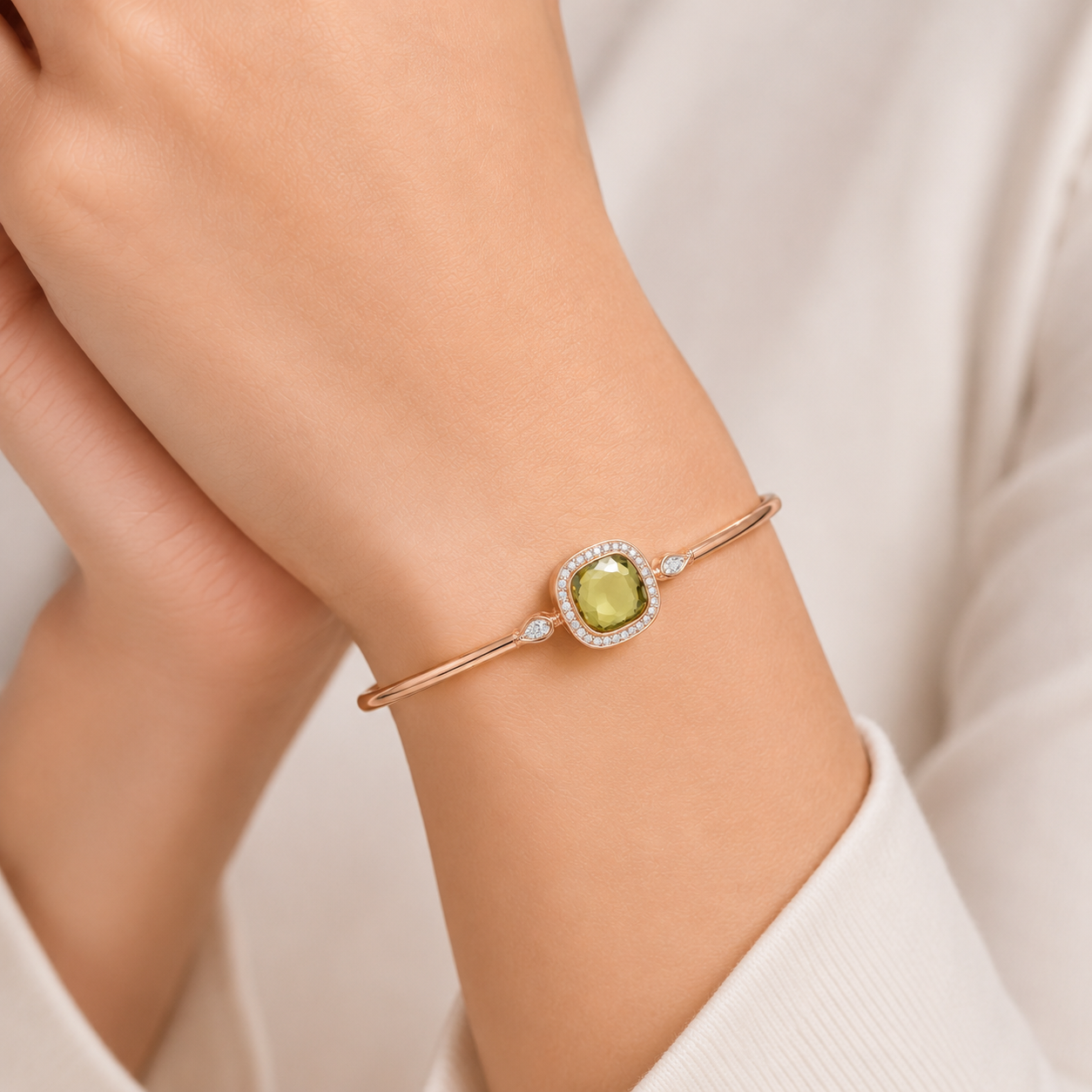 Relic Aura Bangle in olive green styled on wrist