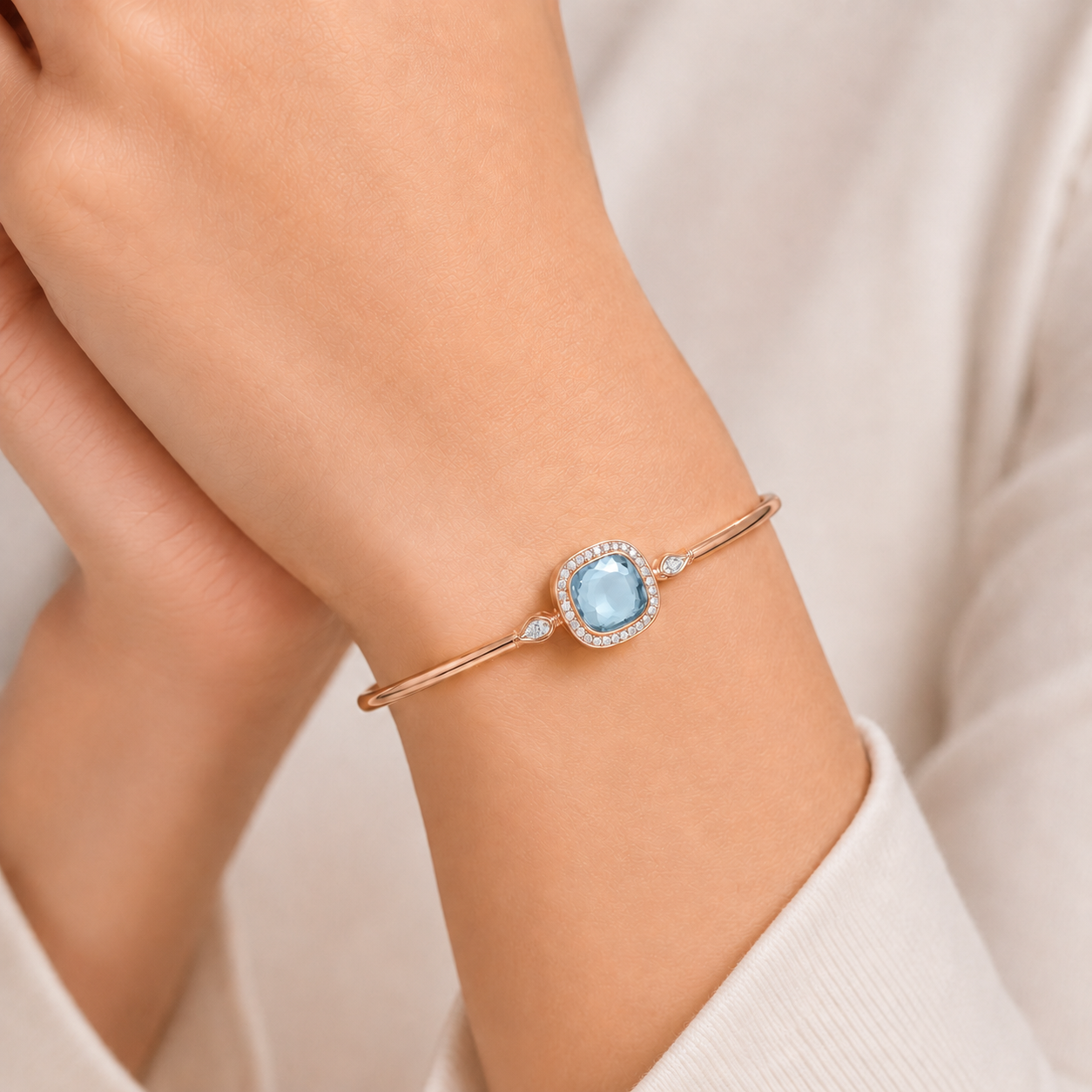Relic Aura Bangle in sky blue styled on wrist