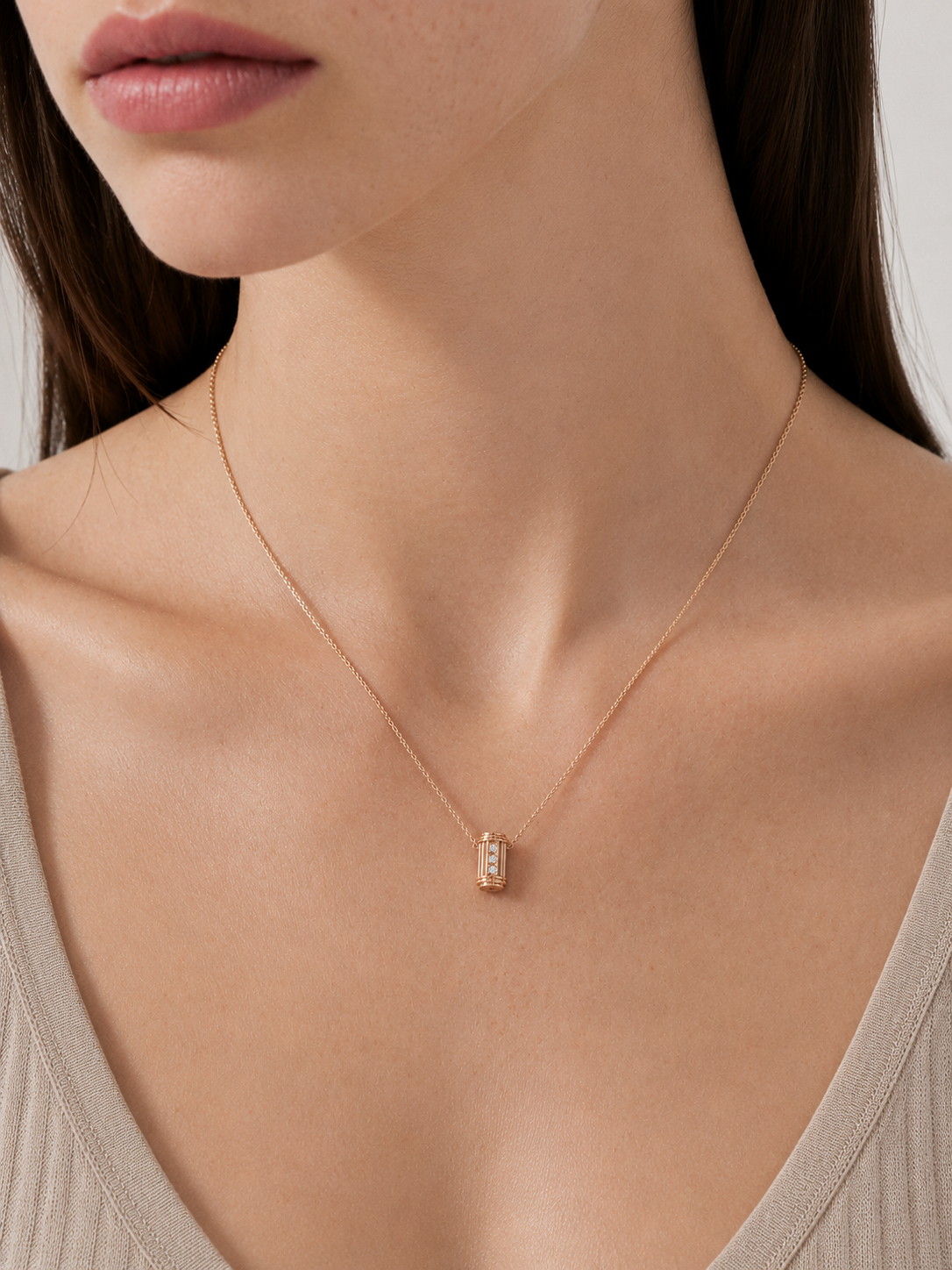Relic Column Sigil Necklace (Rose Gold), model styling view
