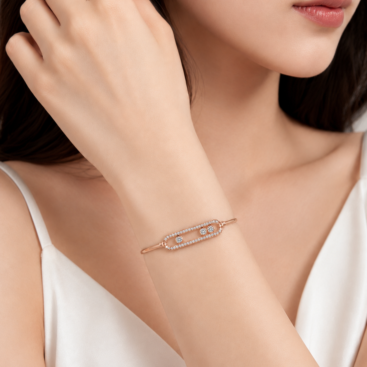Relic Linear Halo Bangle (Rose Gold), model styling view