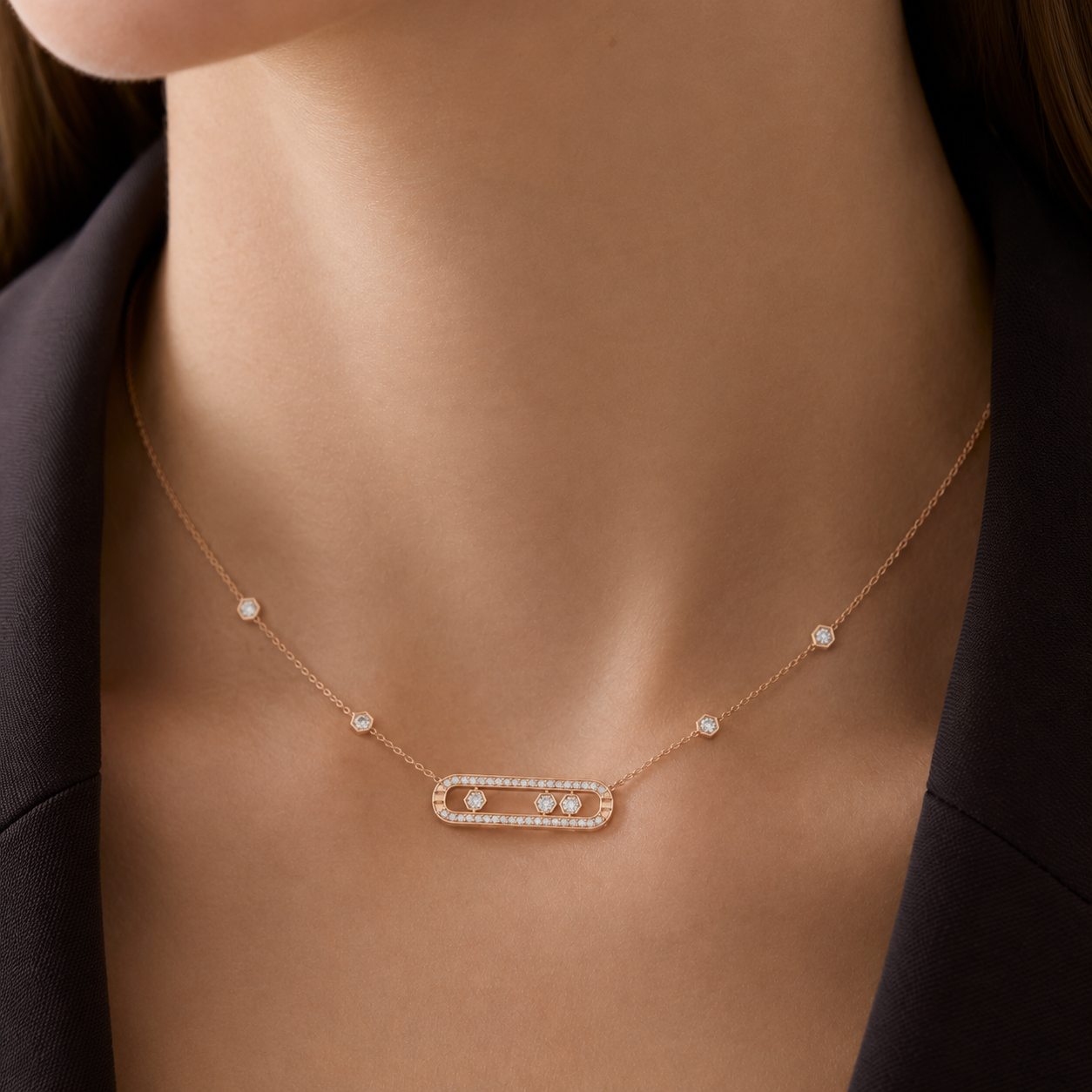 Relic Linear Halo Necklace (Silver), model styling view