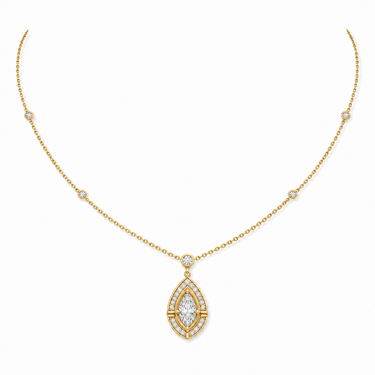 Relic Marquise Halo Necklace (Gold), alternate product view