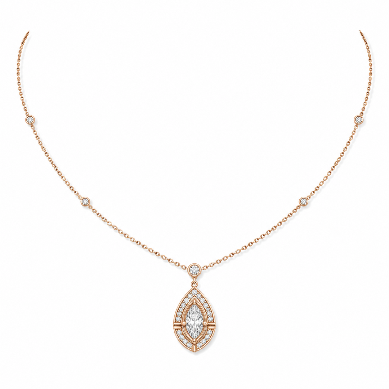 Relic Marquise Halo Necklace (Rose Gold), main product view