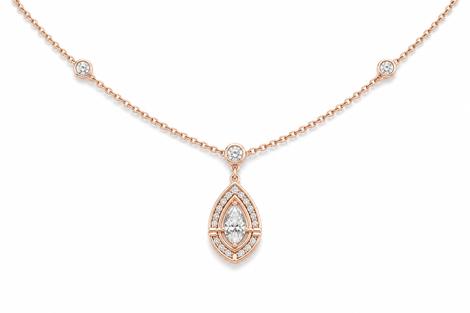 Relic Marquise Halo Necklace (Rose Gold), alternate product view