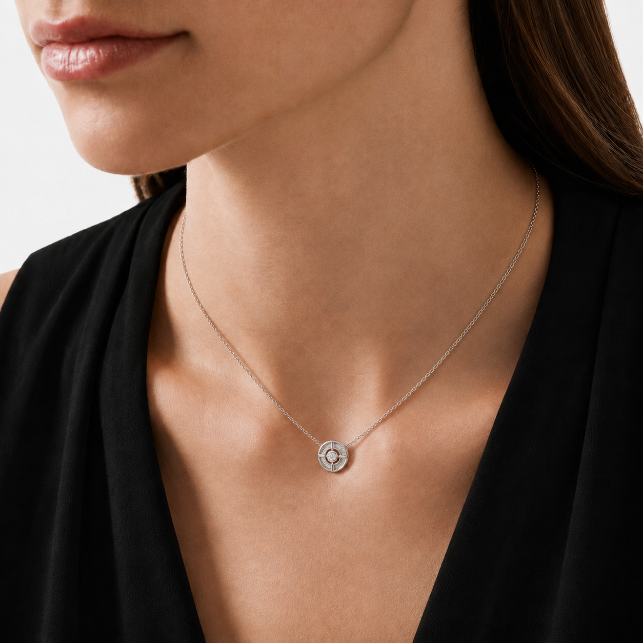 Relic Meridian Disc Necklace (Silver), model styling view