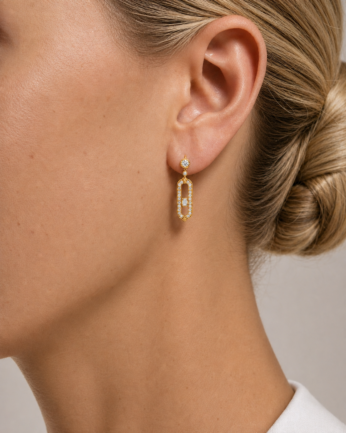 Relic Portal Drop Earrings (Gold), model styling view
