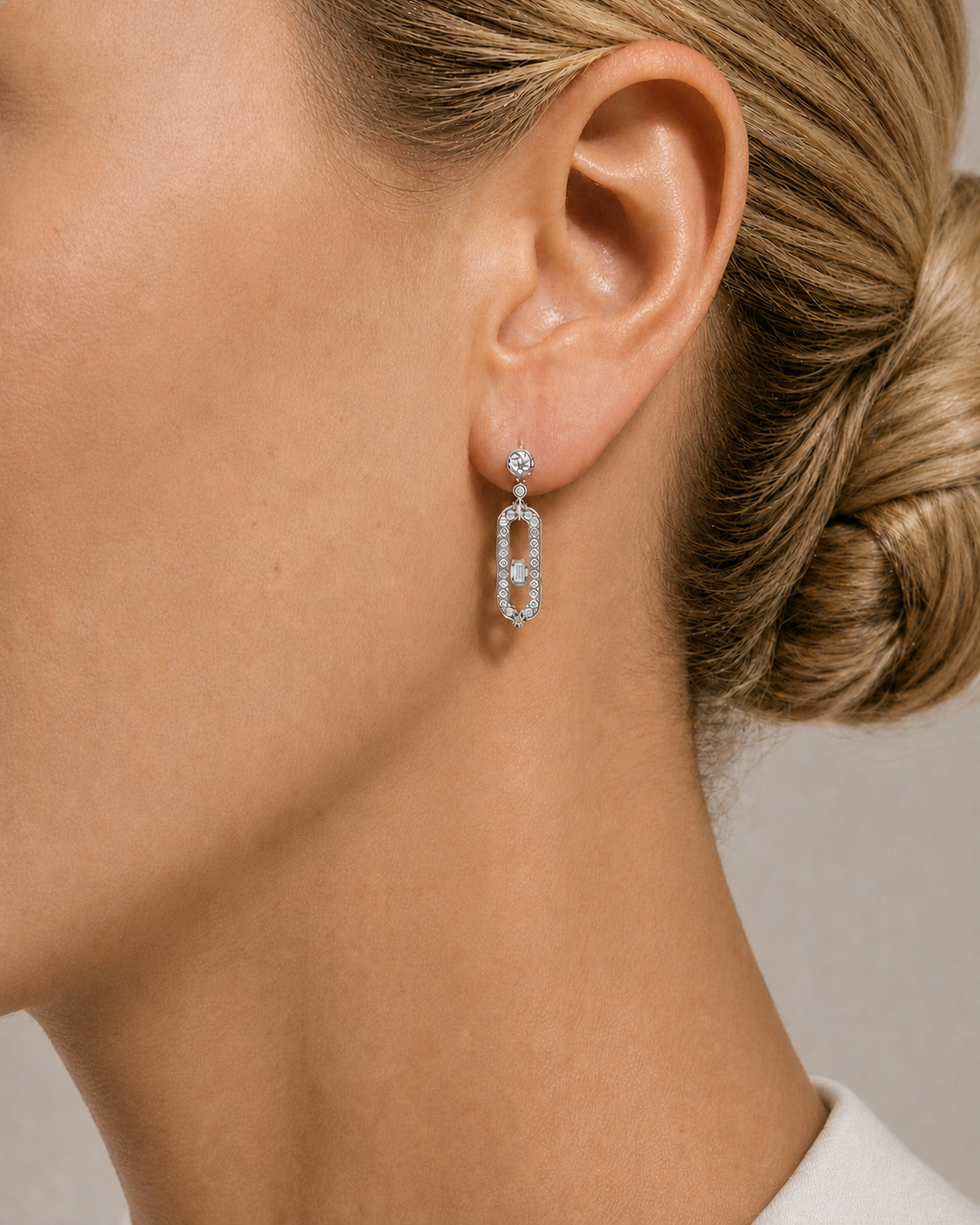 Relic Portal Drop Earrings (Silver), model styling view