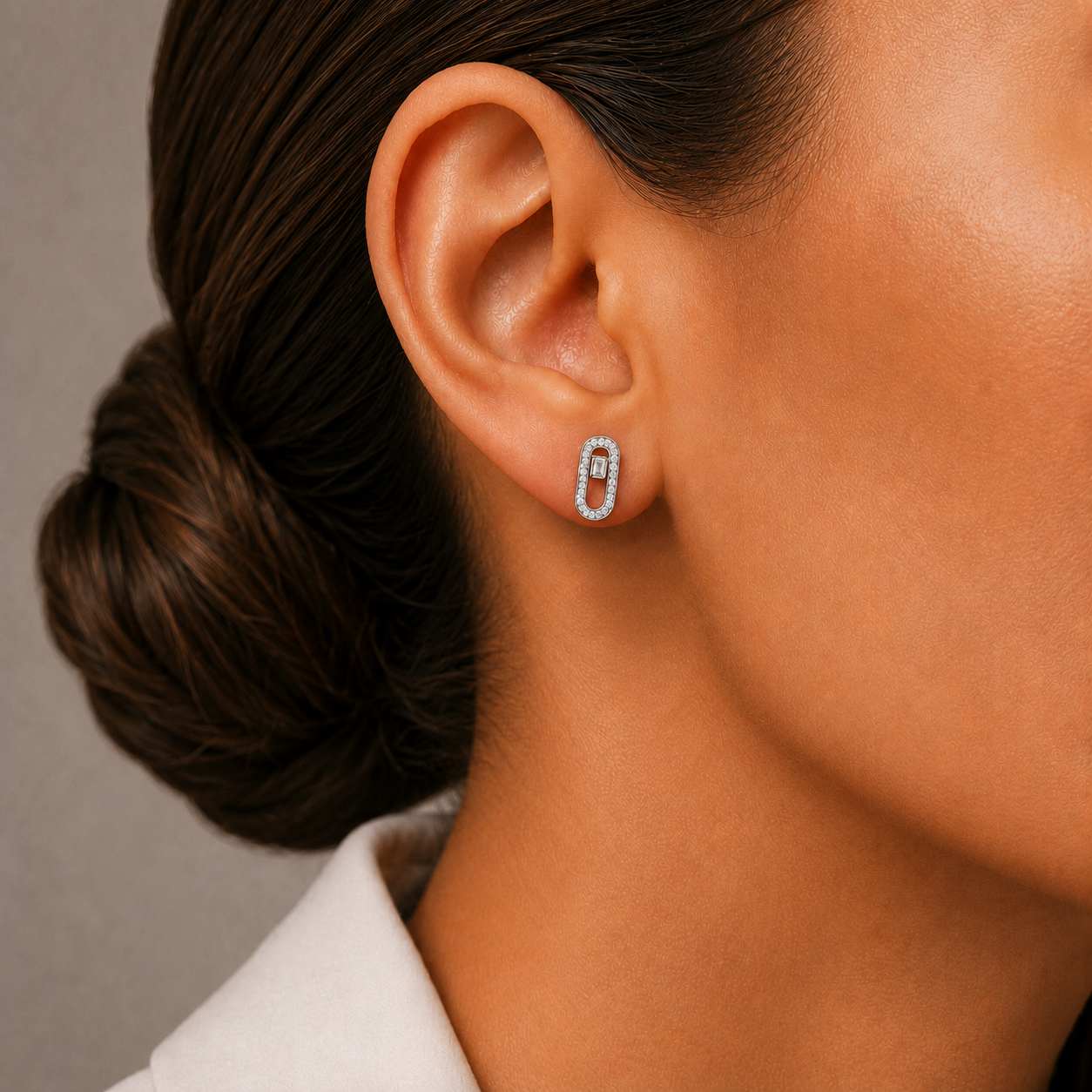 Relic Portal Stud Earrings (Silver), model styling view