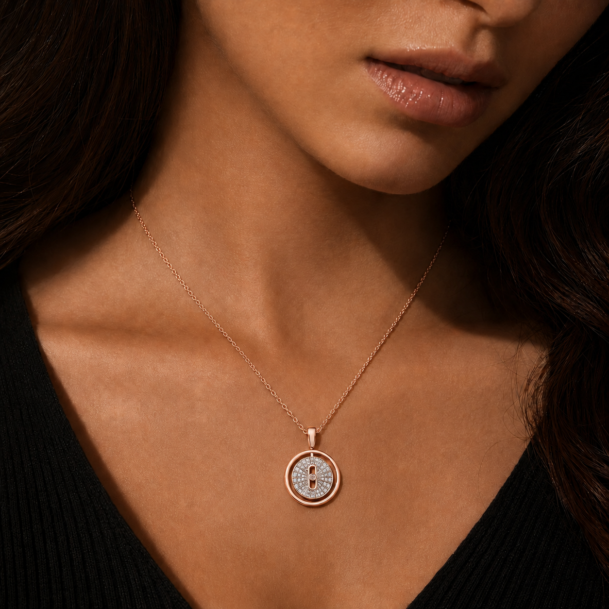 Relic Radiant Orbit Necklace (Rose Gold), model styling view