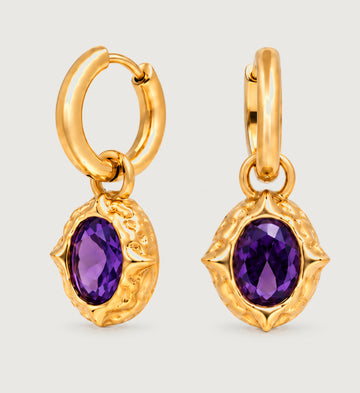 Serein Violet Oval Hoop Earrings (Gold), front product view