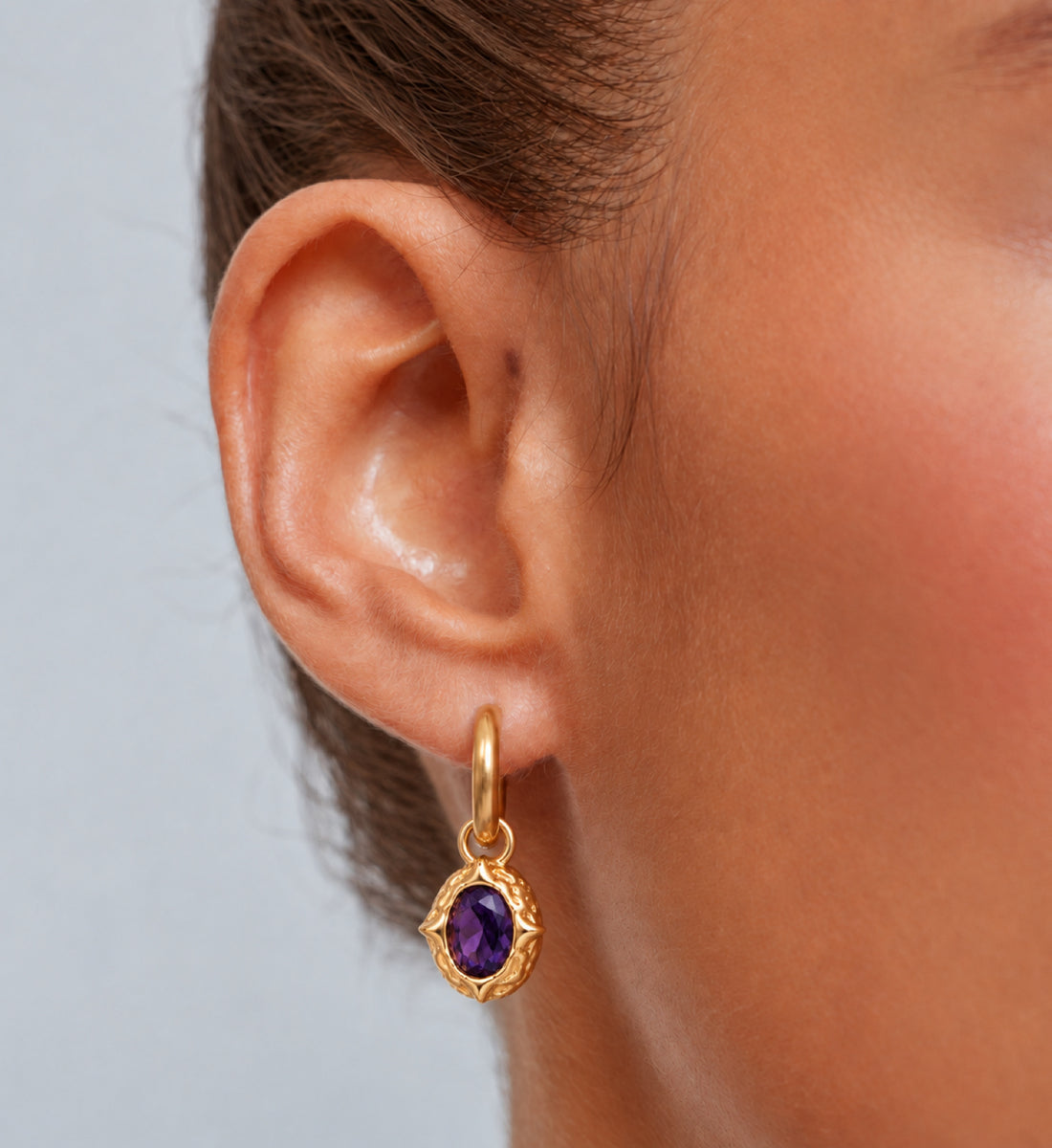 Serein Violet Oval Hoop Earrings (Gold), front product view