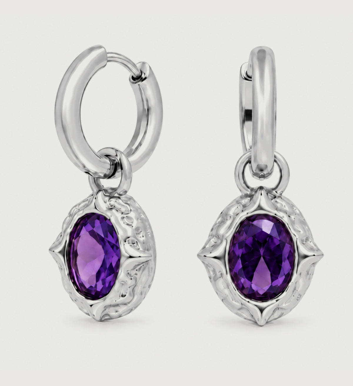 Serein Violet Oval Hoop Earrings (Silver), front product view