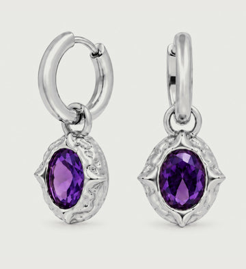 Serein Violet Oval Hoop Earrings (Silver), front product view