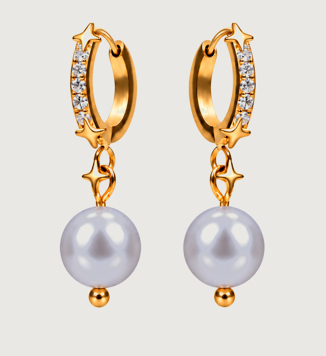 Seren Grey Pearl Star Hoop Earrings (Gold), front product view