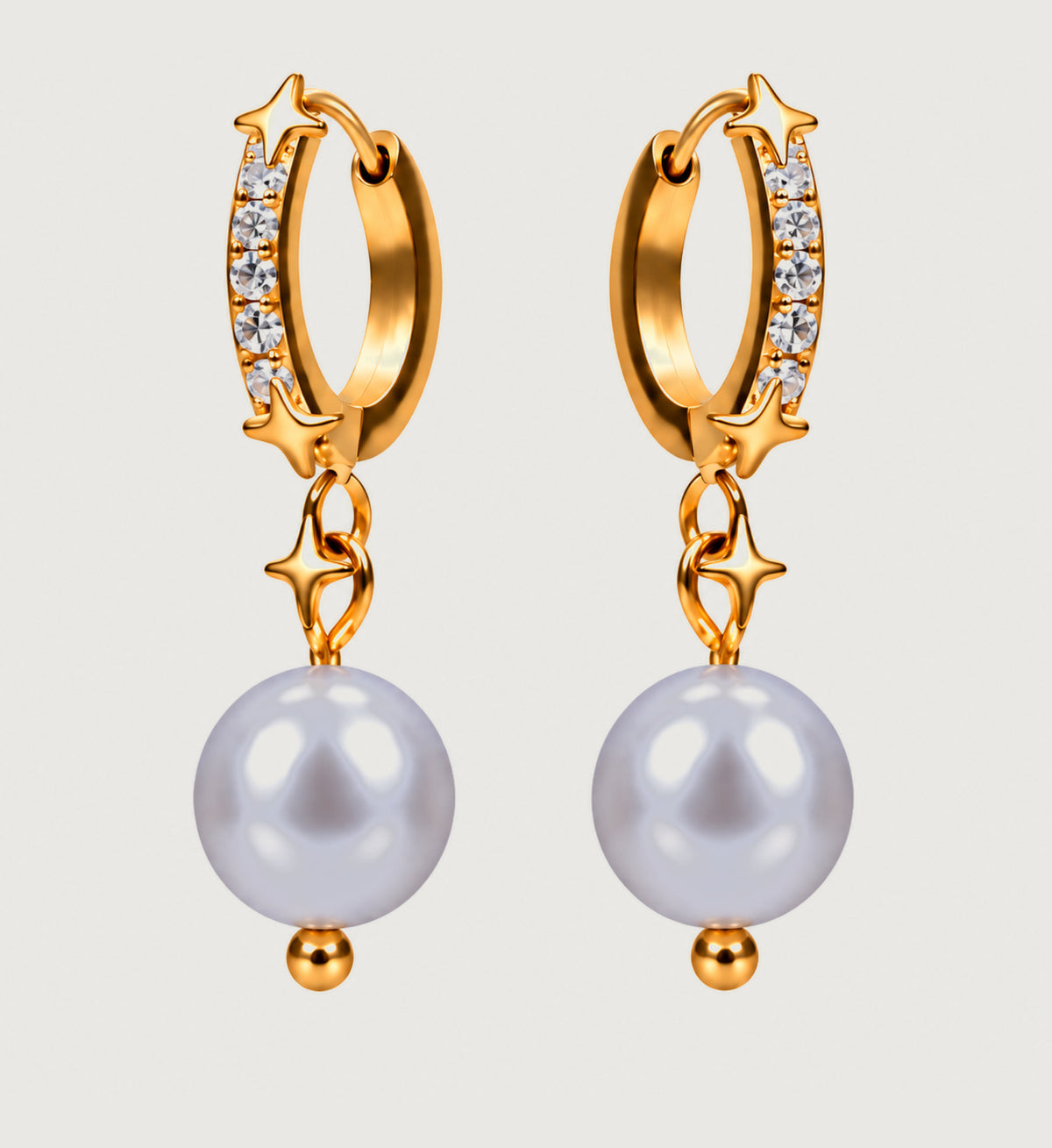 Seren Grey Pearl Star Hoop Earrings (Gold), front product view