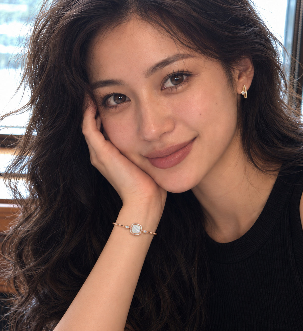 Vega Pave Arc Hoop Earrings (Gold), lifestyle styling view