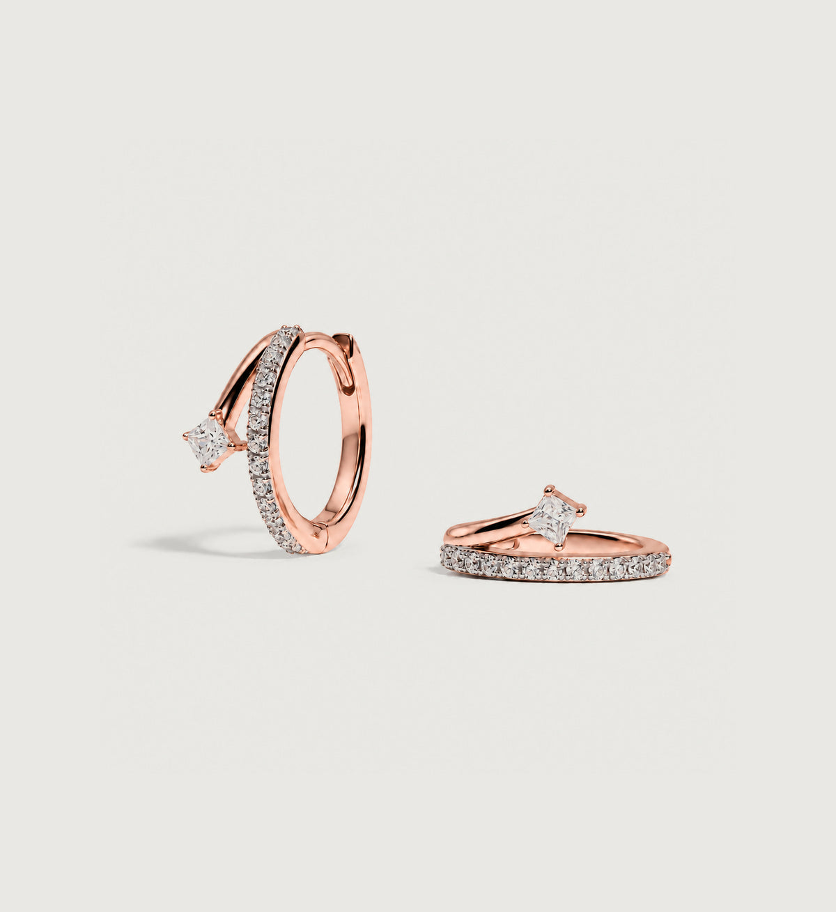 Vega Pave Arc Hoop Earrings (Rose Gold), alternate product view