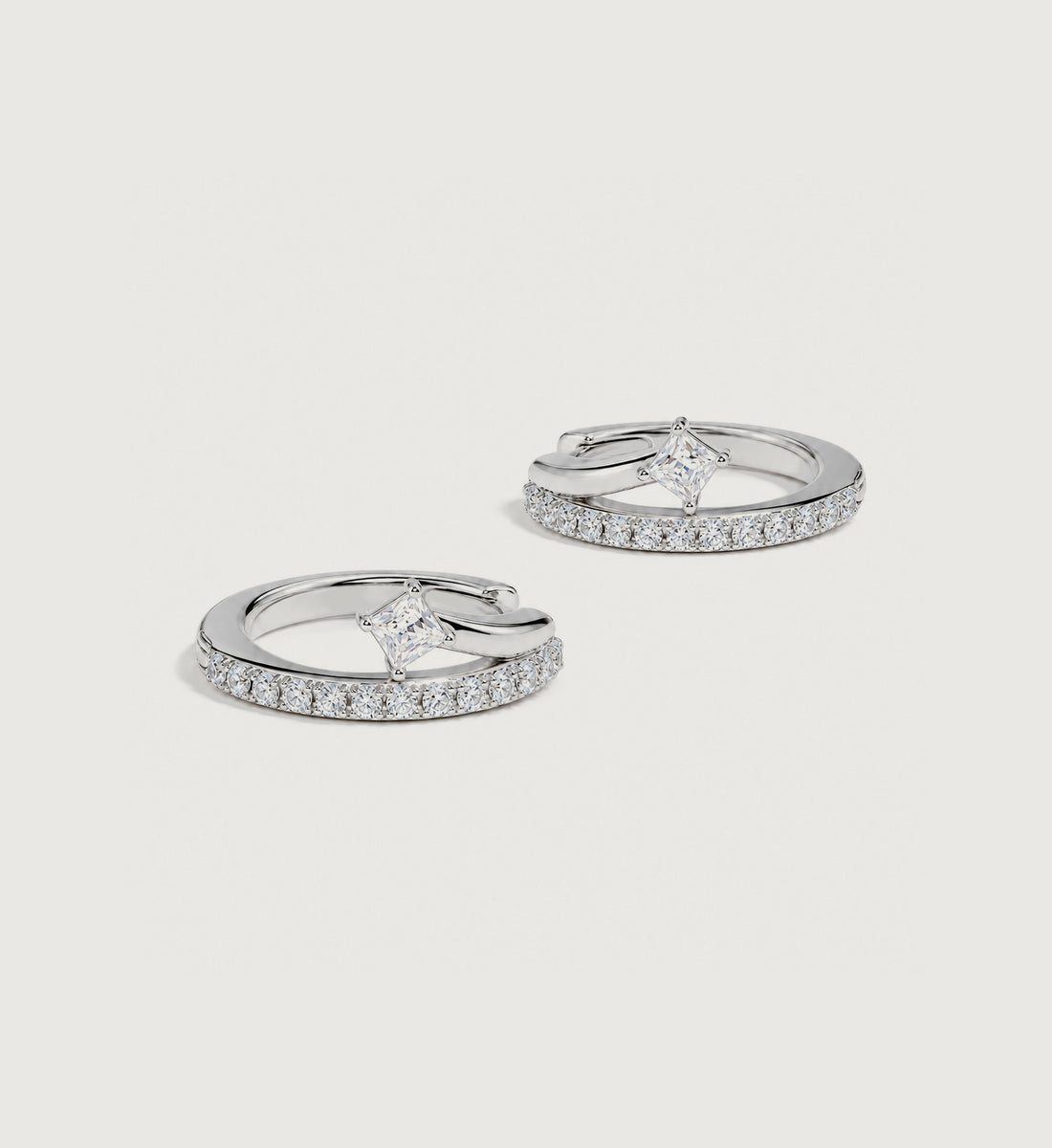 Vega Pave Arc Hoop Earrings (Silver), main product view