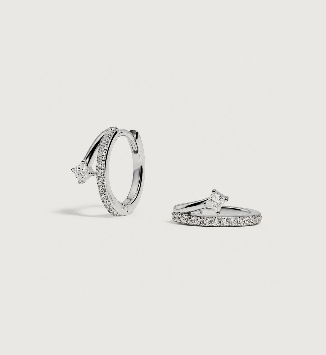 Vega Pave Arc Hoop Earrings (Silver), main product view
