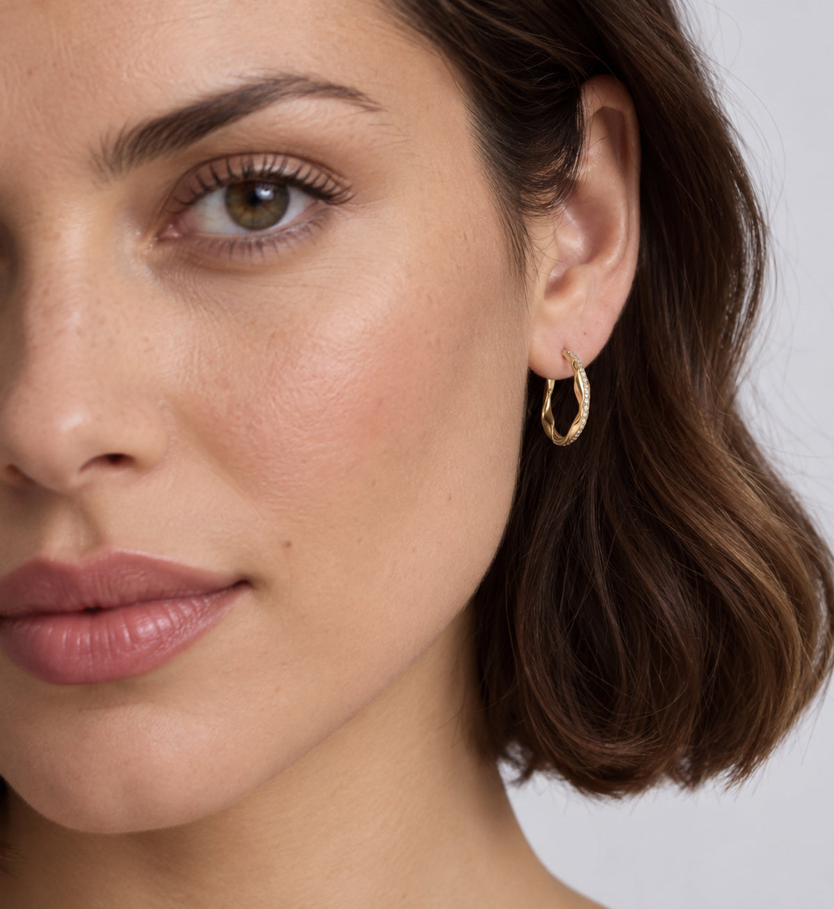 Vela Pave Open Hoop Earrings (Gold), model styling view