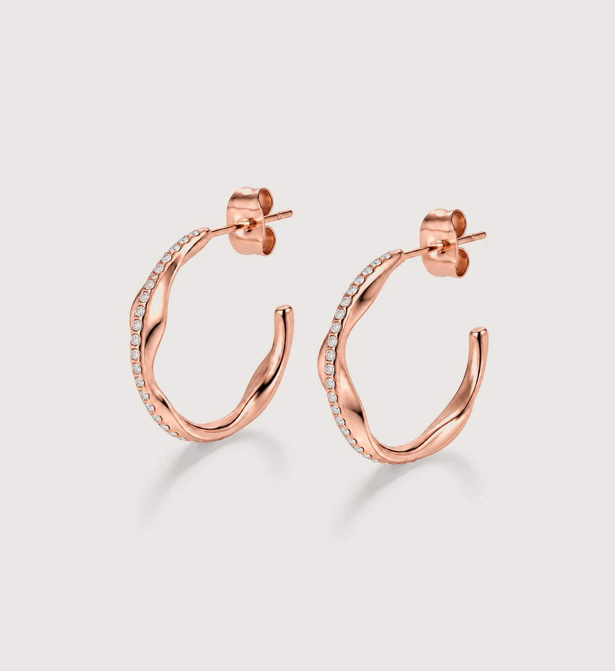Vela Pave Open Hoop Earrings (Rose Gold), front product view