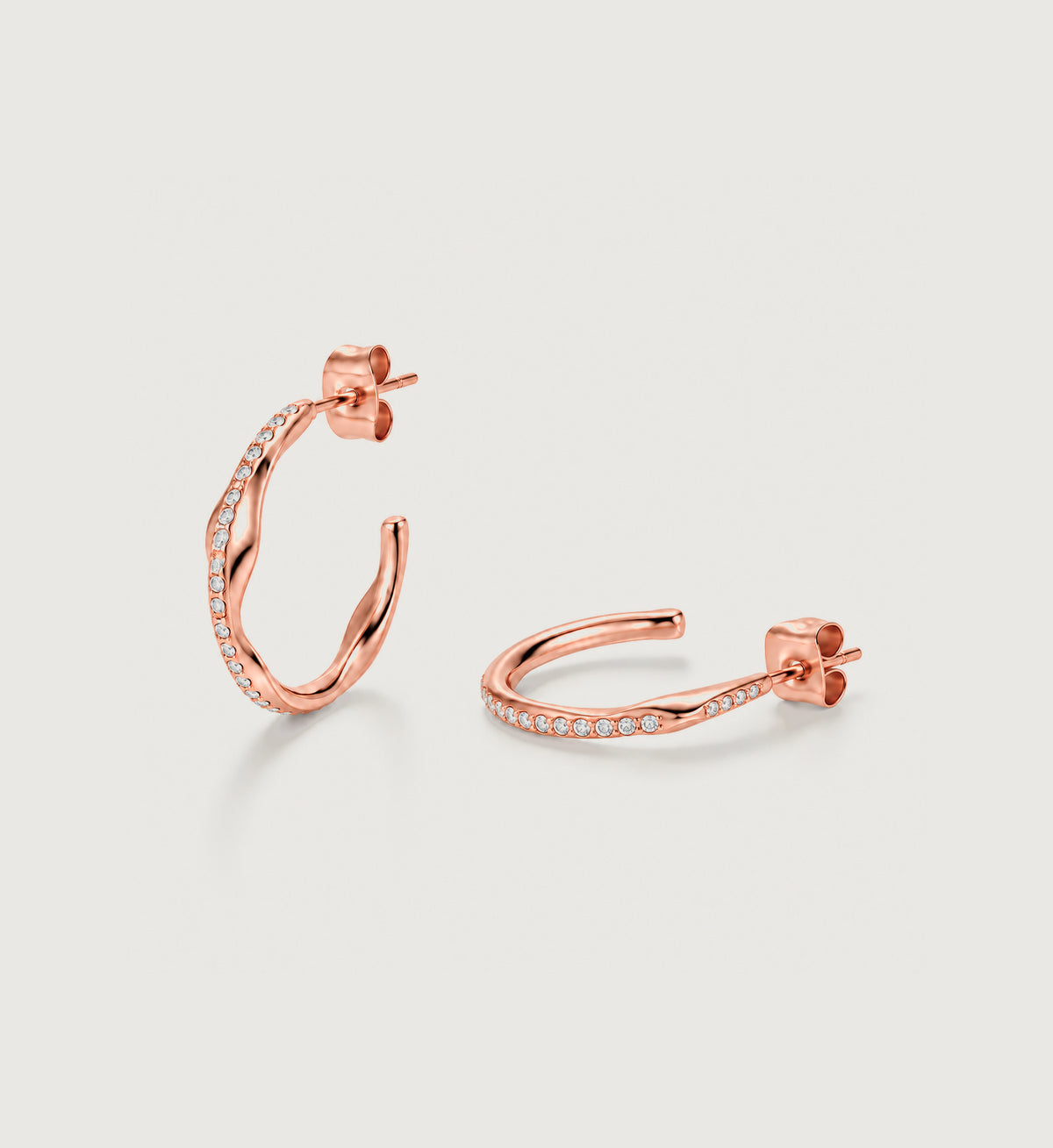 Vela Pave Open Hoop Earrings (Rose Gold), angled product view