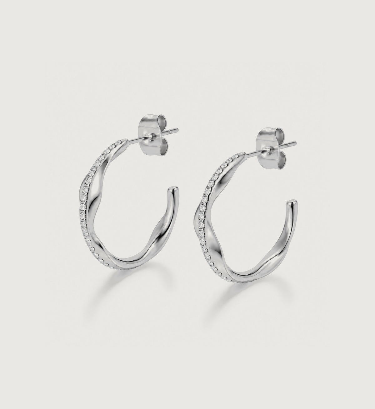 Vela Pave Open Hoop Earrings (Silver), front product view