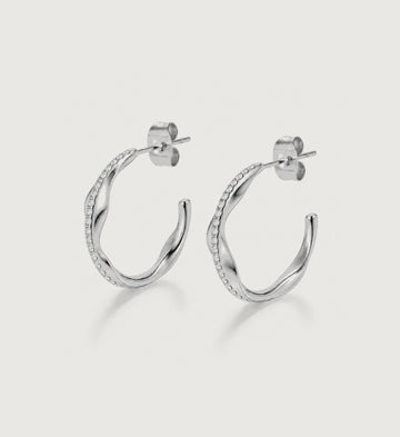 Vela Pave Open Hoop Earrings (Silver), front product view
