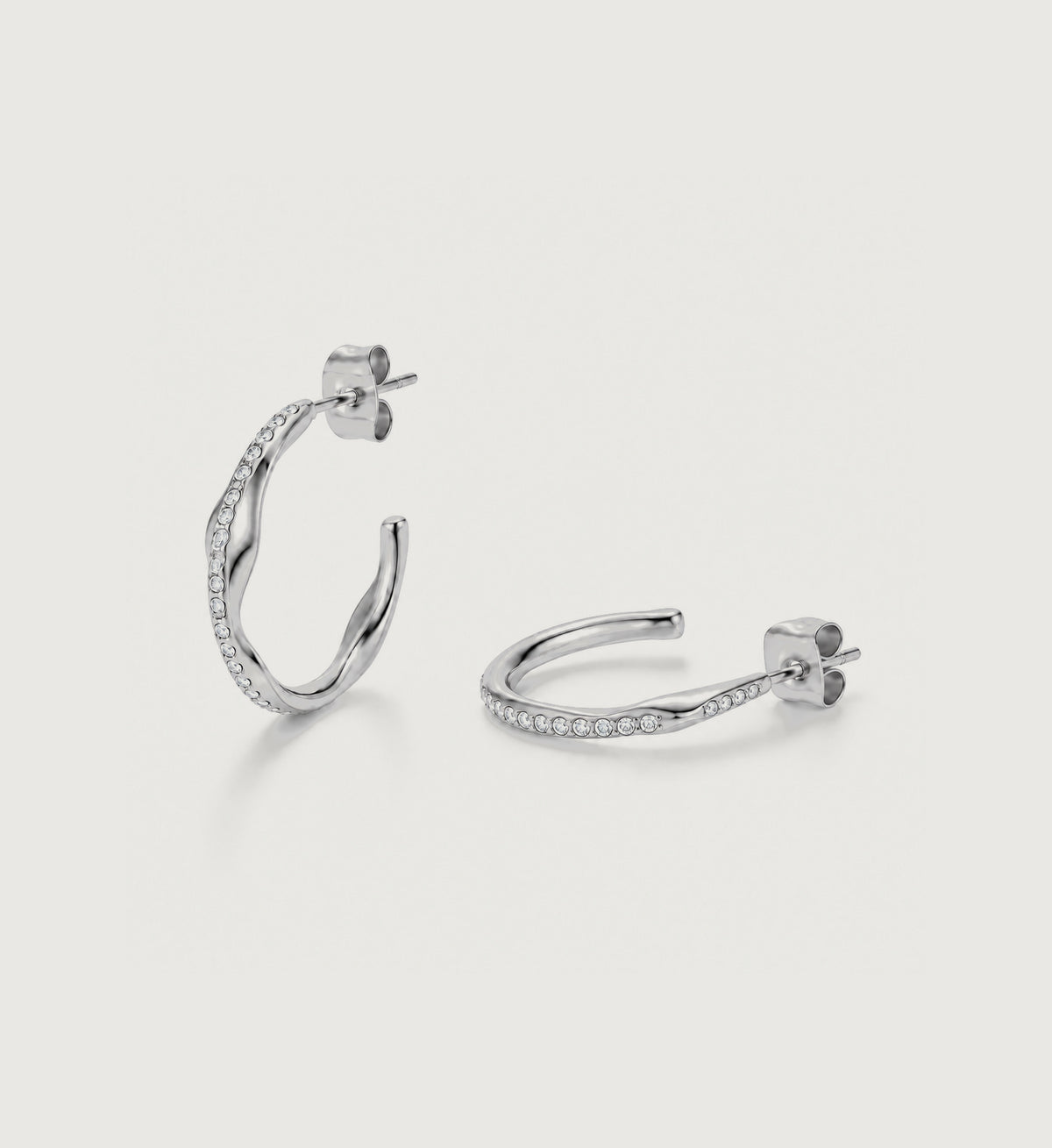 Vela Pave Open Hoop Earrings (Silver), angled product view