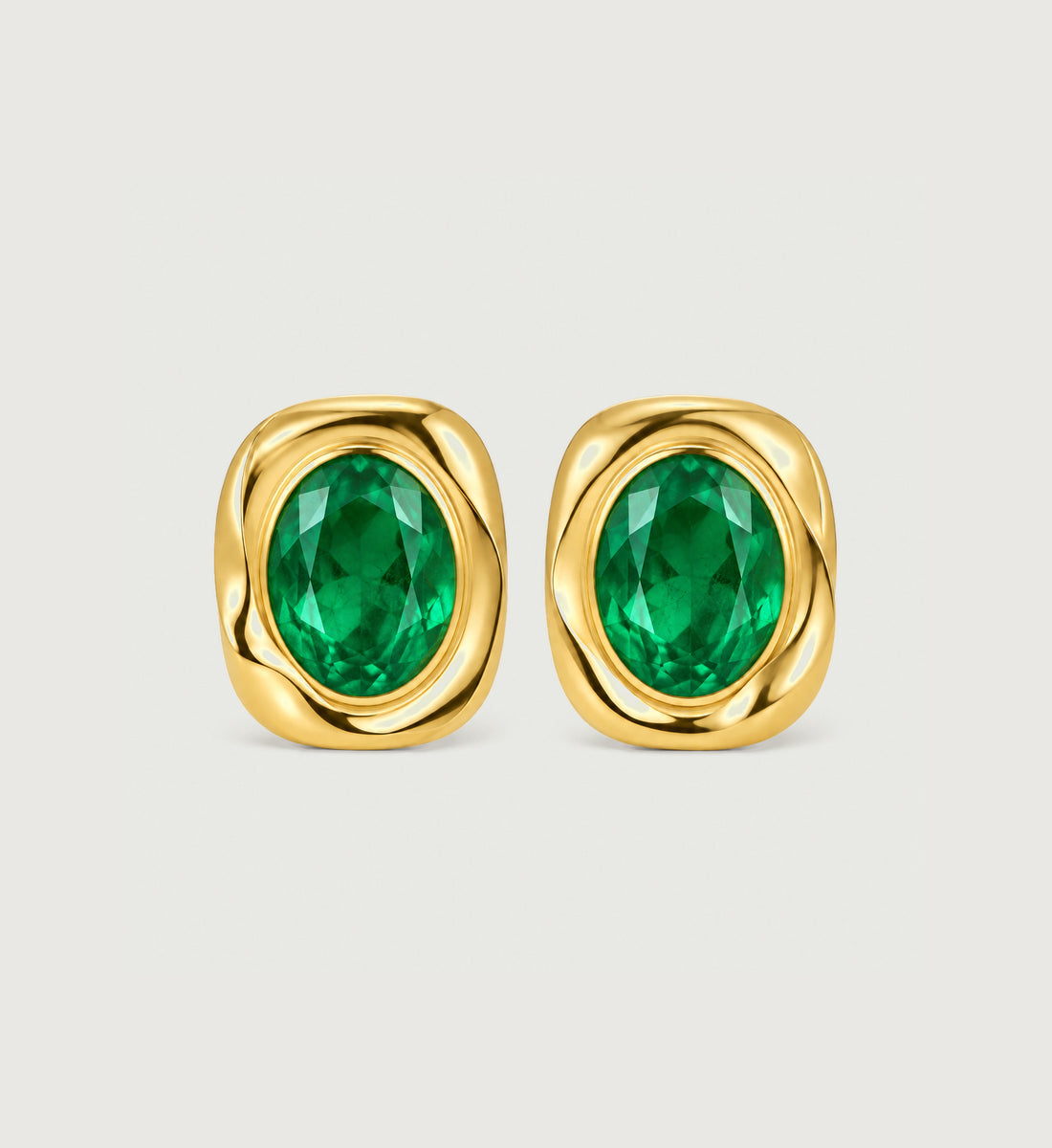 Verda Green Oval Stud Earrings (Gold), front product view