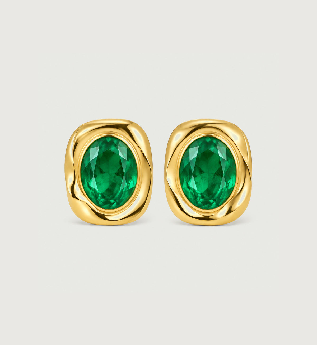 Verda Green Oval Stud Earrings (Gold), front product view