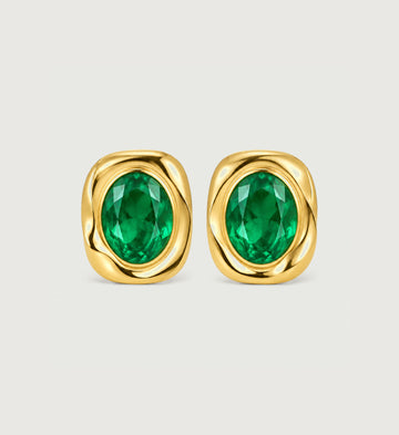 Verda Green Oval Stud Earrings (Gold), front product view
