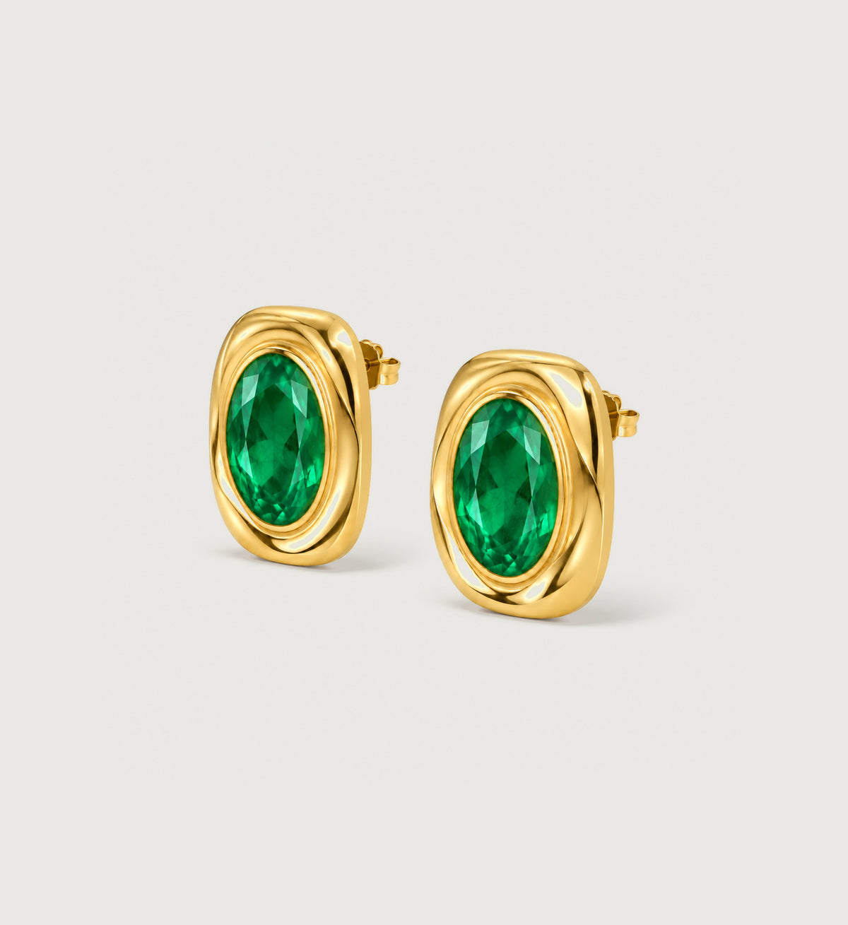 Verda Green Oval Stud Earrings (Gold), angled product view