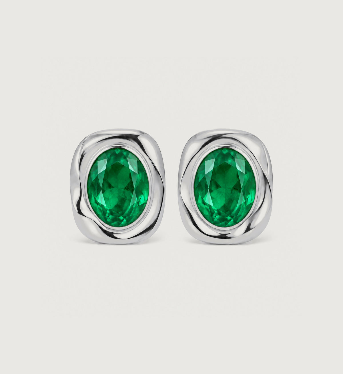 Verda Green Oval Stud Earrings (Silver), front product view