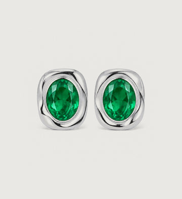 Verda Green Oval Stud Earrings (Silver), front product view