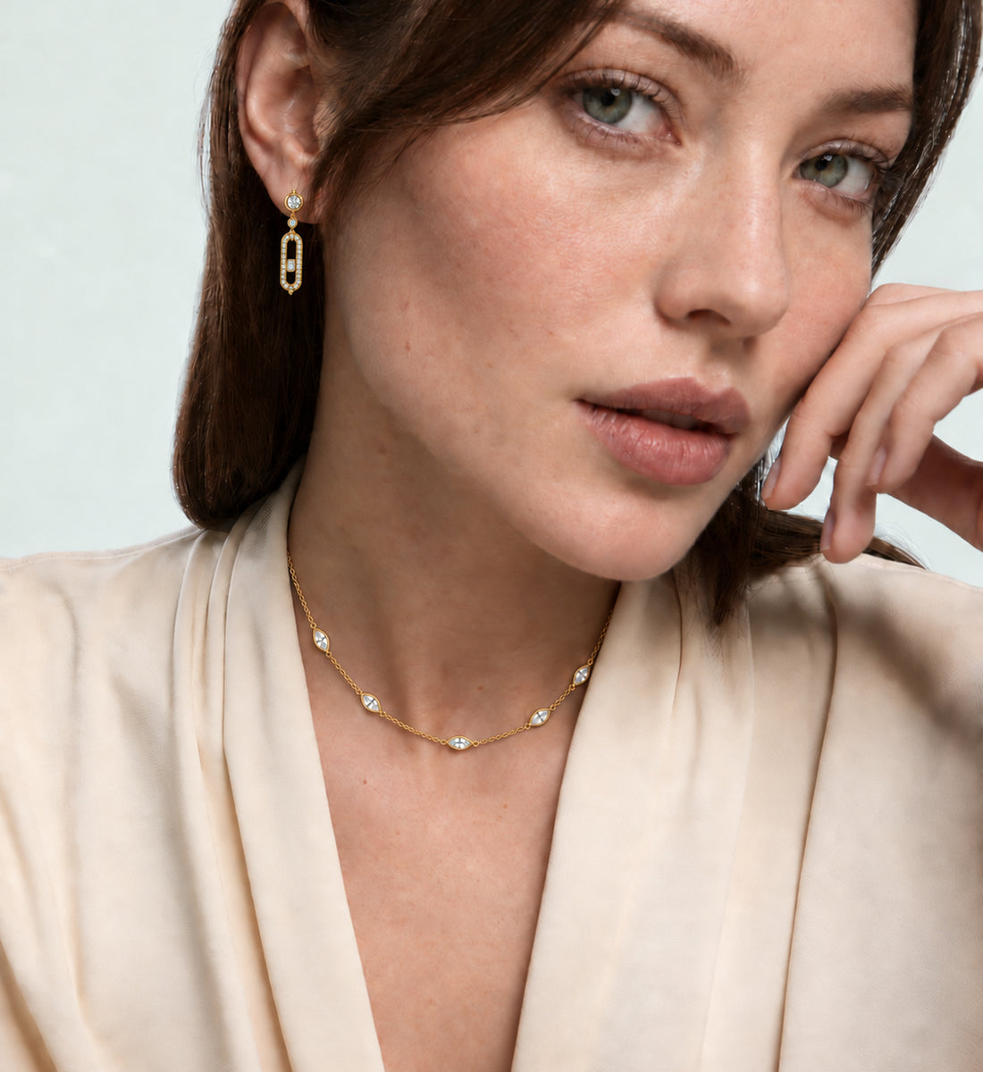 Vesper Marquise Station Necklace (Gold), full necklace view
