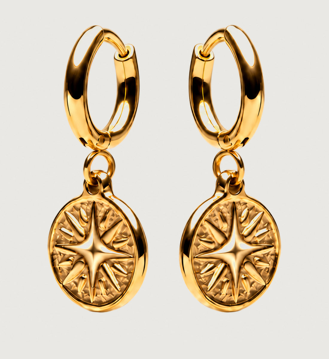 Vestra Starburst Medallion Hoop Earrings (Gold), front product view