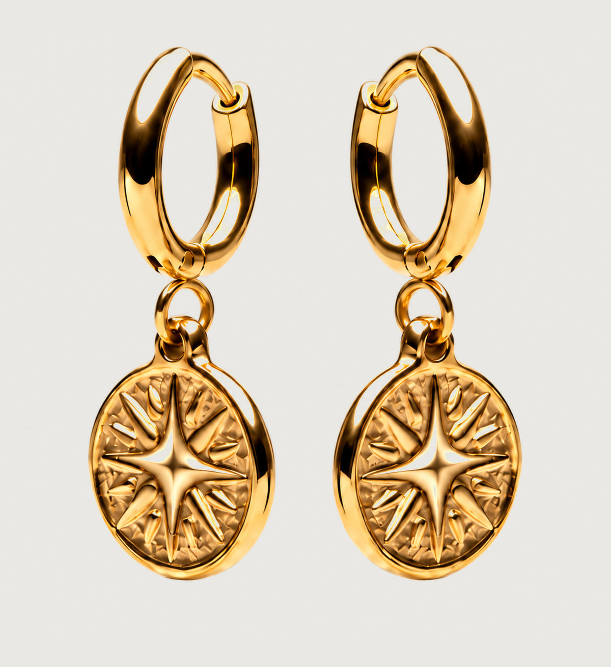 Vestra Starburst Medallion Hoop Earrings (Gold), front product view