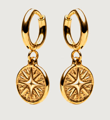 Vestra Starburst Medallion Hoop Earrings (Gold), front product view