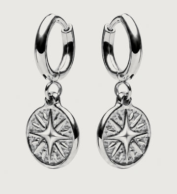 Vestra Starburst Medallion Hoop Earrings (Silver), front product view